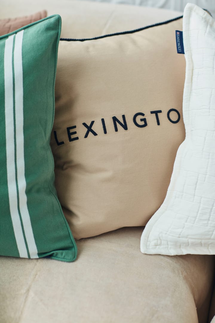 Federa in cotone organico twill con logo 50x50 cm, Beige-blu scuro Lexington