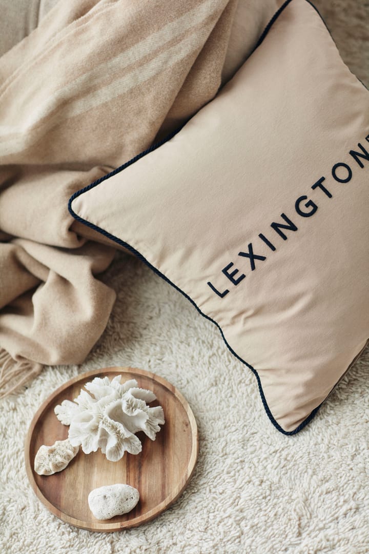 Federa in cotone organico twill con logo 50x50 cm, Beige-blu scuro Lexington