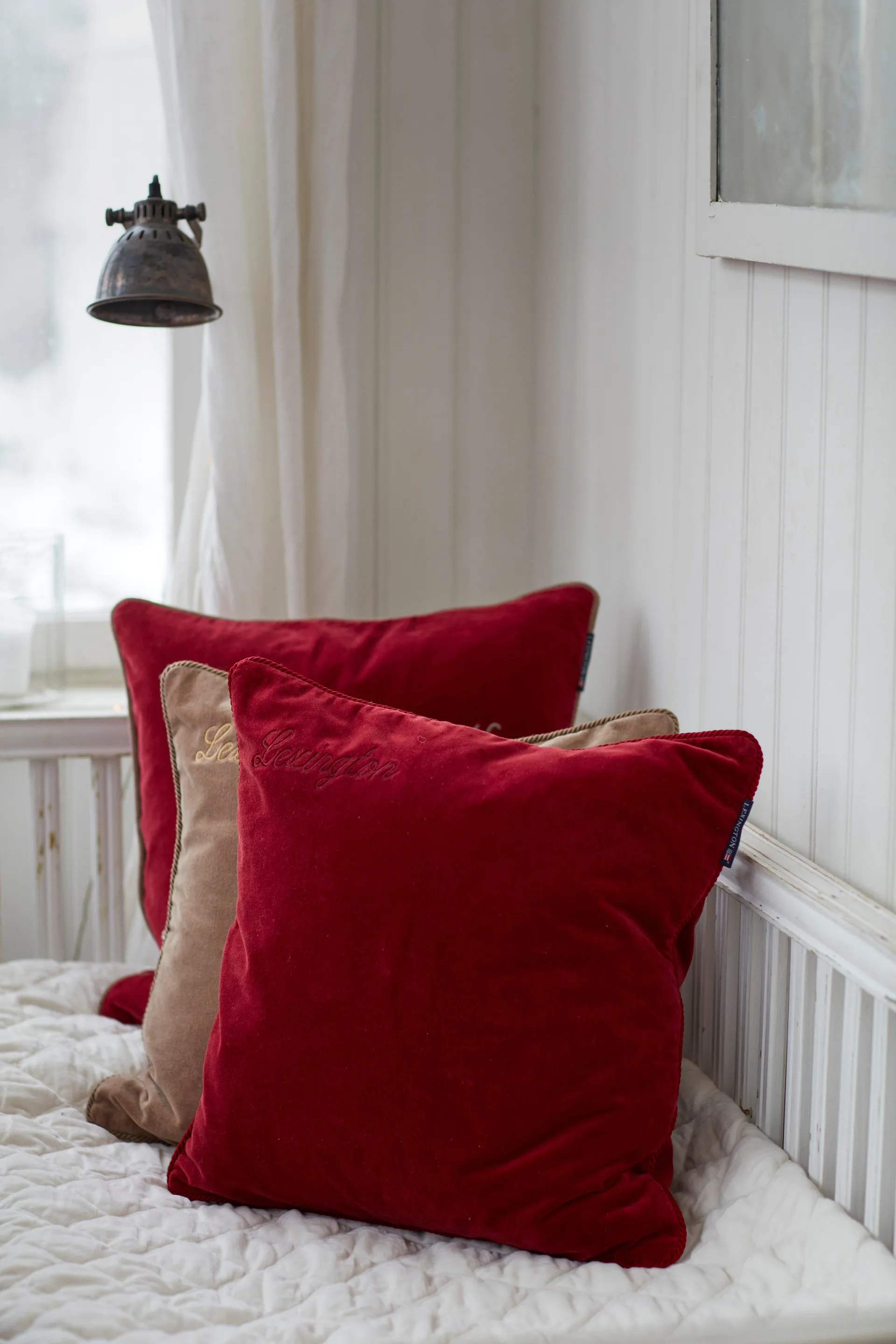 Federa in cotone organico, velluto 50x50 cm, Rosso Lexington