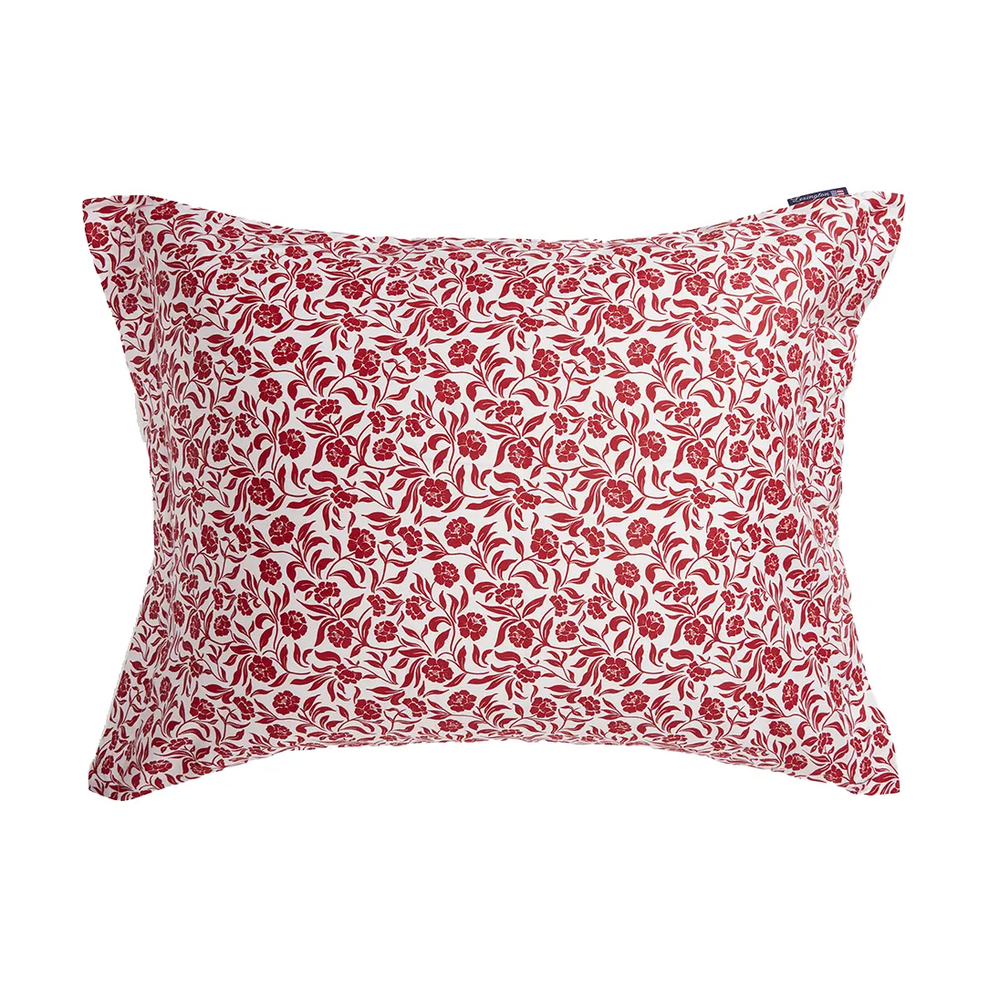 Federa in satin di cotone stampata a fiori 50x60 cm, Bianco-rosso Lexington