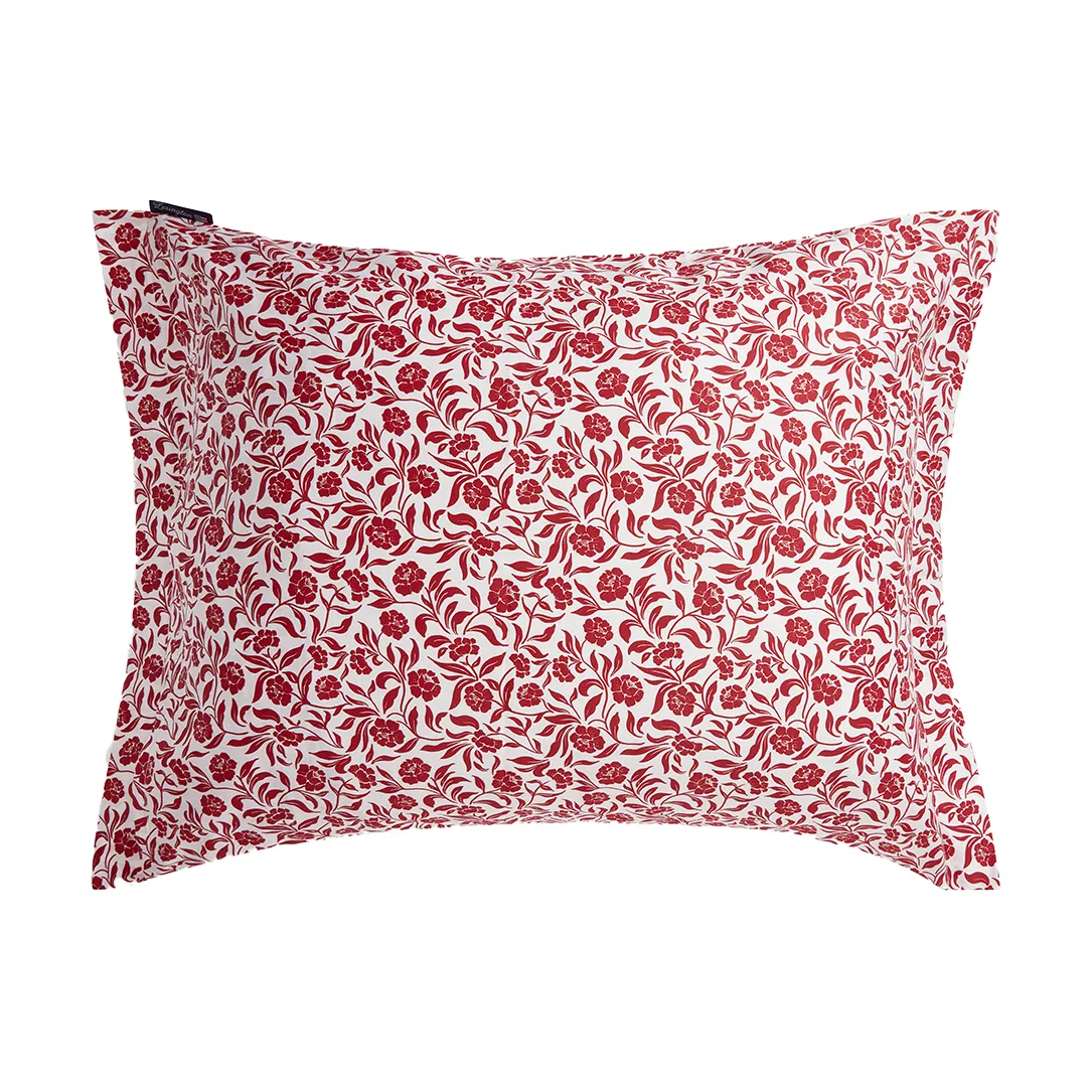 Federa in satin di cotone stampata a fiori 50x60 cm, Bianco-rosso Lexington