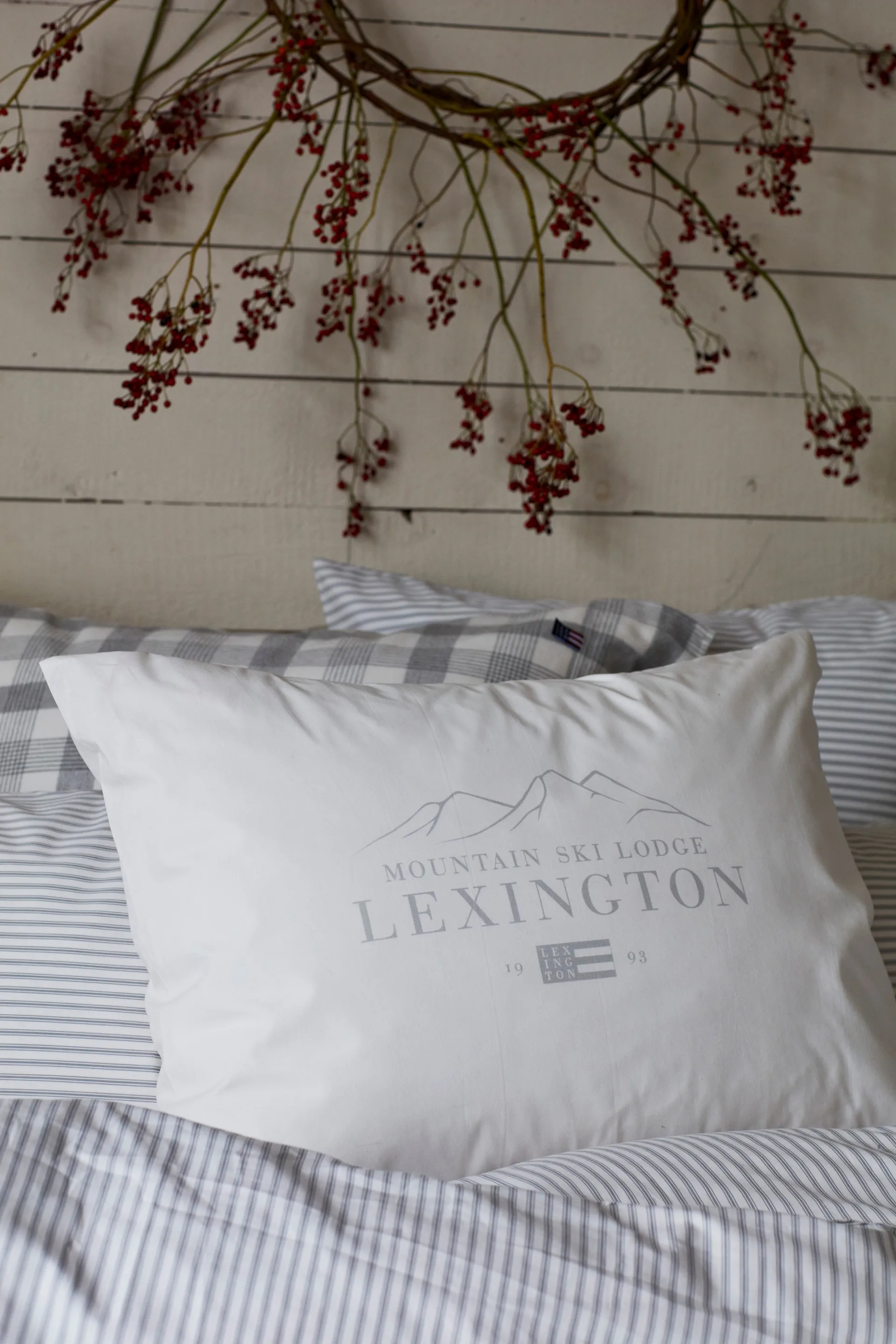 Federa Lexington Printed Cotton Poplin, 50x60 cm, Bianco, grigio chiaro Lexington