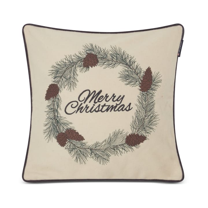 Federa Merry Christmas in misto lana, 50x50 cm, Bianco, verde, beige Lexington