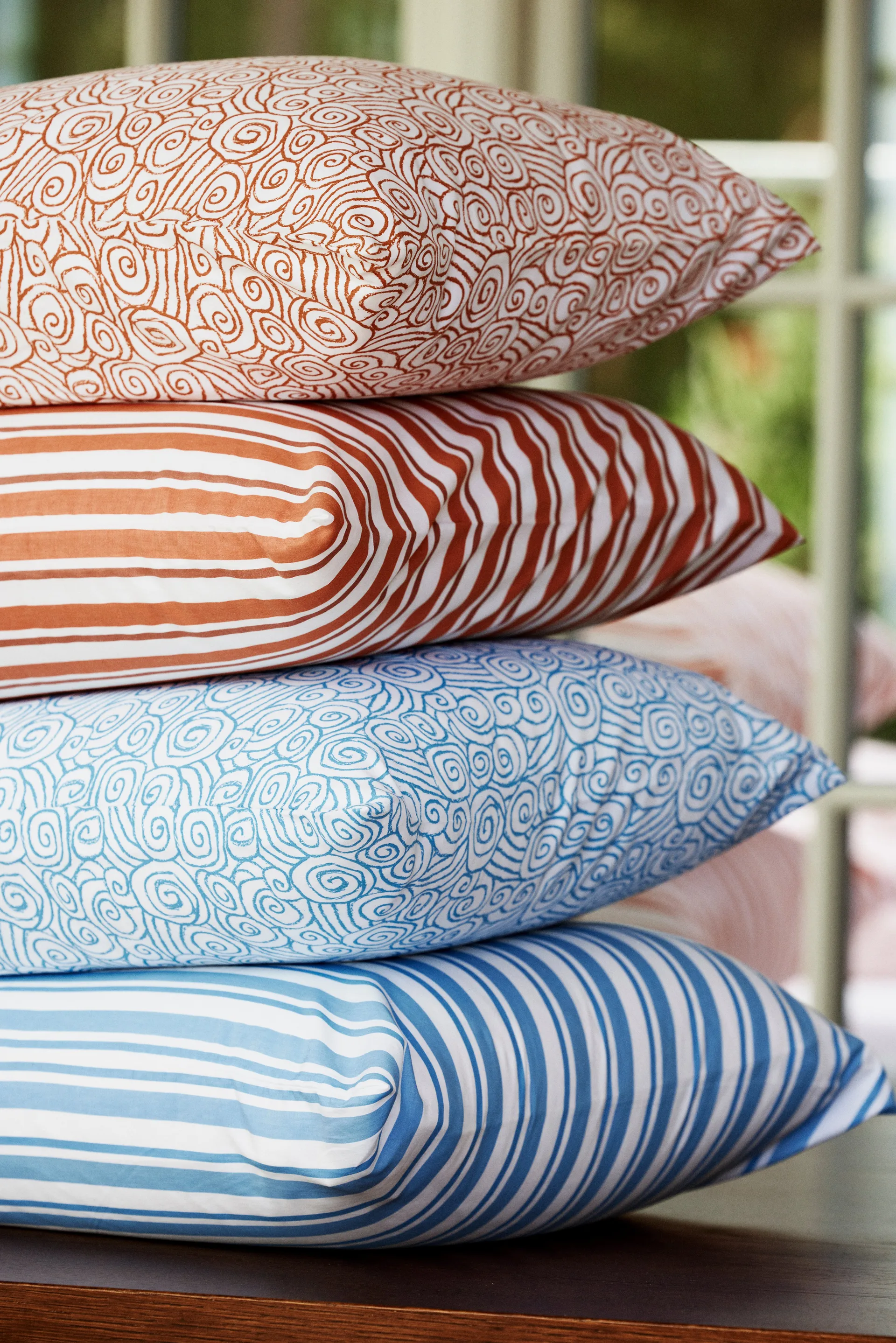 Federa per cuscino in cotone satinato con stampa onda 50x60 cm, Bianco-Blu Lexington