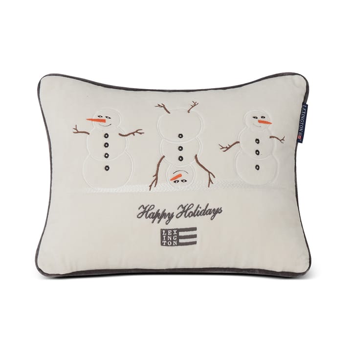 Federa Snowmen Embroidered Cotton Velvet, 30x40 cm - Bianco neve, grigio scuro - Lexington