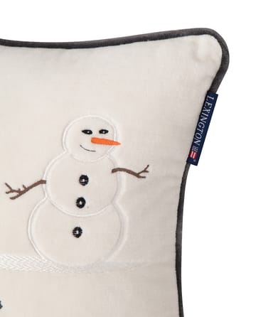 Federa Snowmen Embroidered Cotton Velvet, 30x40 cm - Bianco neve, grigio scuro - Lexington