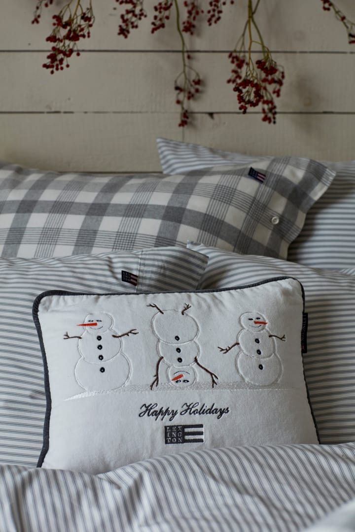 Federa Snowmen Embroidered Cotton Velvet, 30x40 cm - Bianco neve, grigio scuro - Lexington