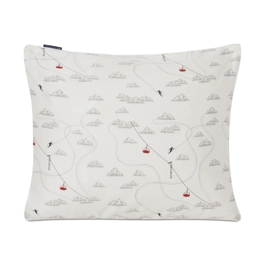Federa Winter Printed Cotton Sateen 50x60 cm, Bianco, grigio, rosso Lexington