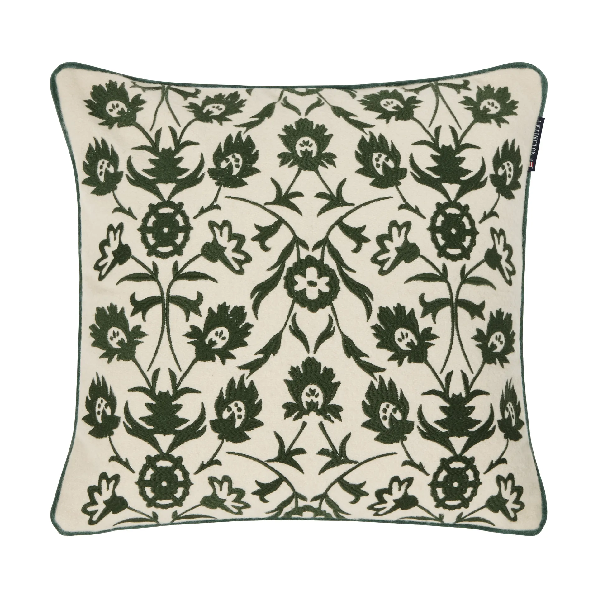 Flower Embroidered Wool Mix federa per cuscino 50x50 cm, Beige-verde chiaro Lexington