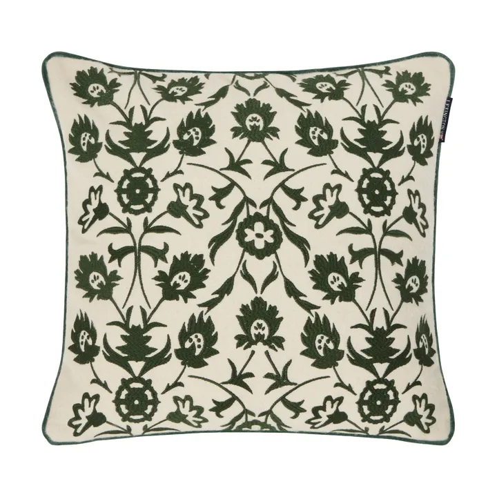Flower Embroidered Wool Mix federa per cuscino 50x50 cm - Beige-verde chiaro - Lexington