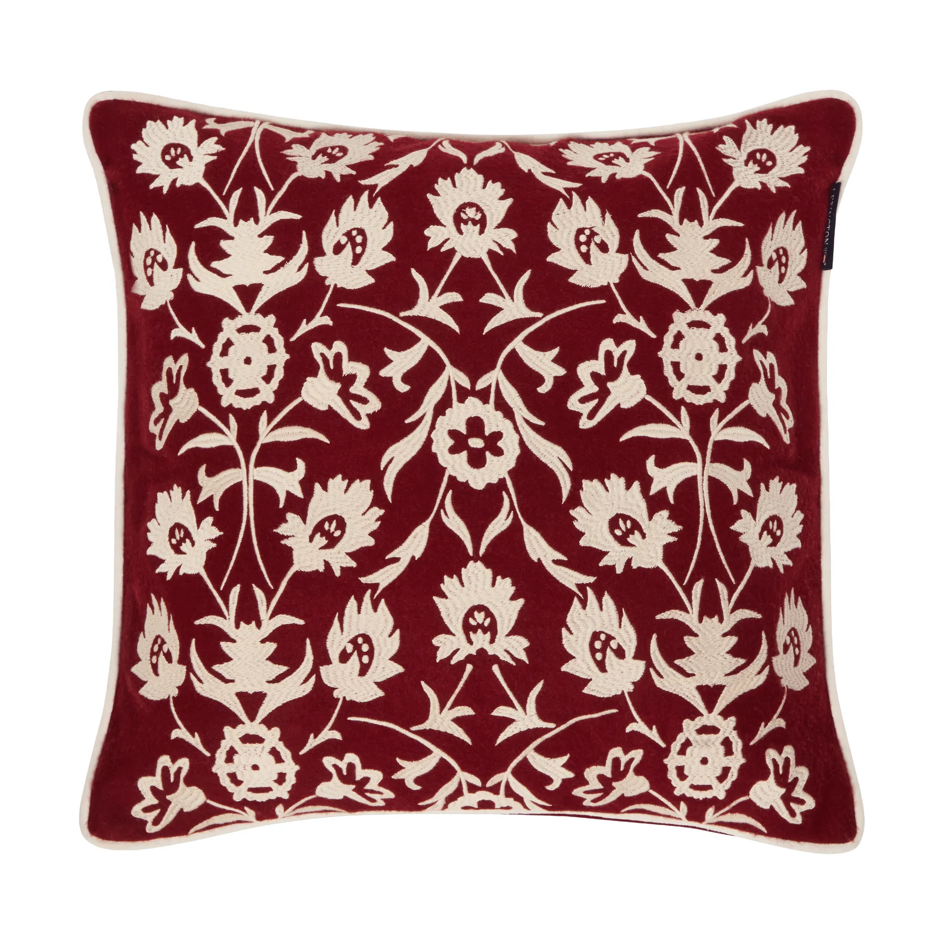 Flower Embroidered Wool Mix federa per cuscino 50x50 cm, Red-Light beige Lexington