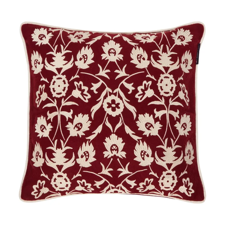 Flower Embroidered Wool Mix federa per cuscino 50x50 cm - Red-Light beige - Lexington