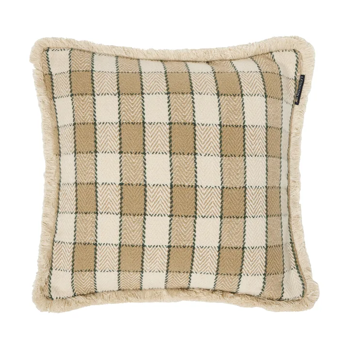 Fodera per cuscino in cotone biologico a quadri con frange - Beige-light beige-verde - Lexington