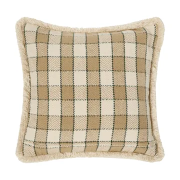 Fodera per cuscino in cotone biologico a quadri con frange - Beige-light beige-verde - Lexington