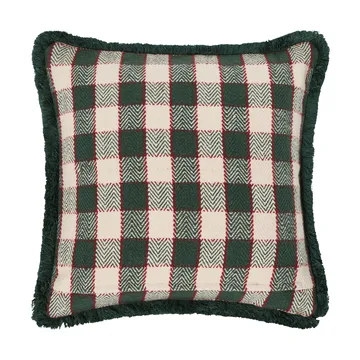 Fodera per cuscino in cotone biologico a quadri con frange - Green-light beige-rosso - Lexington