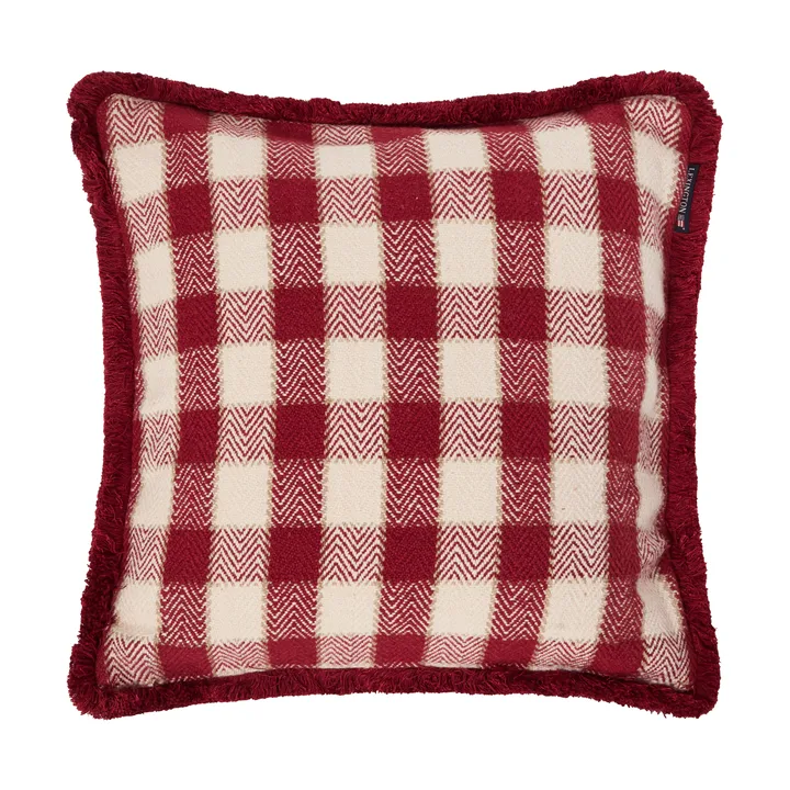 Fodera per cuscino in cotone biologico a quadri con frange - Red-light beige-beige - Lexington