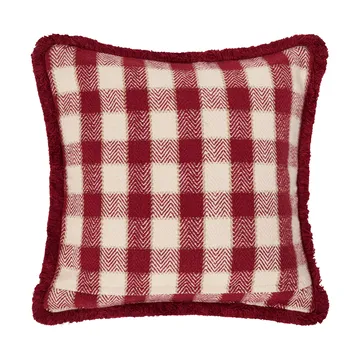 Fodera per cuscino in cotone biologico a quadri con frange - Red-light beige-beige - Lexington