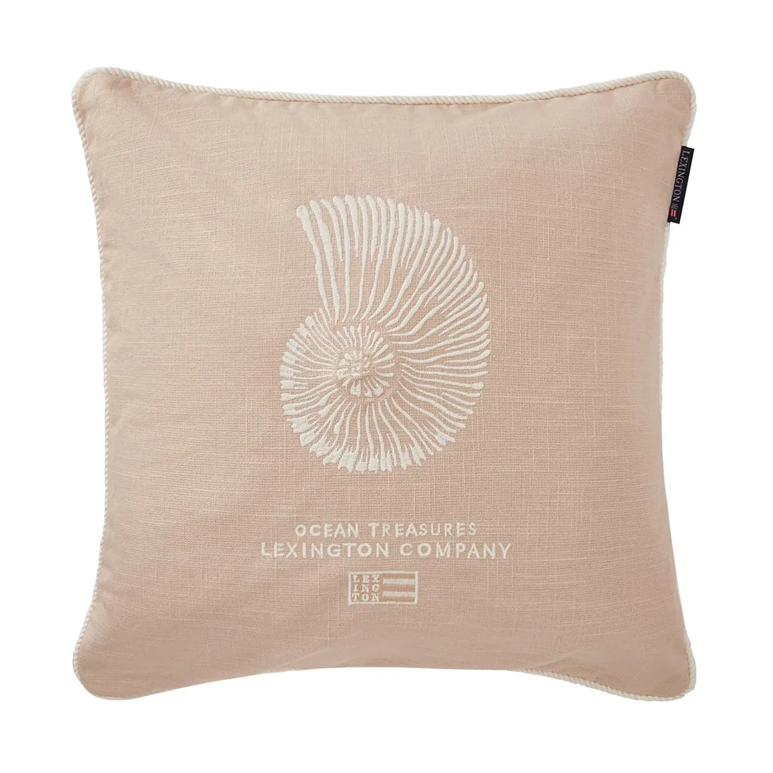 Fodera per cuscino in cotone riciclato ricamato mare 50x50cm, Beige Chiaro Lexington