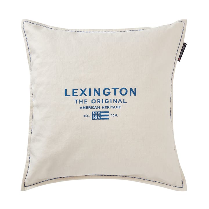 Fodera per cuscino in lino/cotone con logo ricamato 50x50 cm - Bianco - Lexington