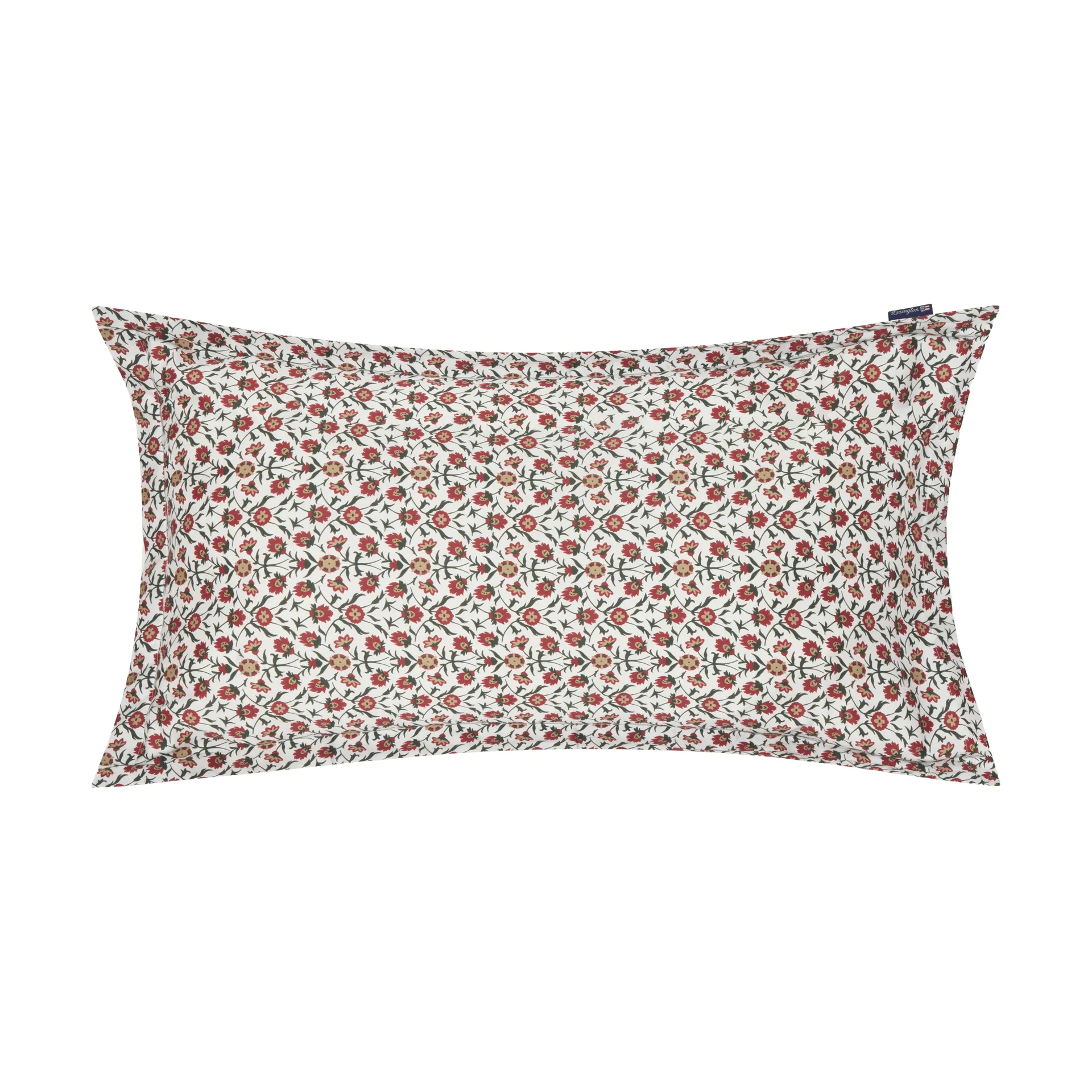 Fodera per cuscino in satin di cotone con stampa floreale 50x90 cm, White-red-green-beige Lexington