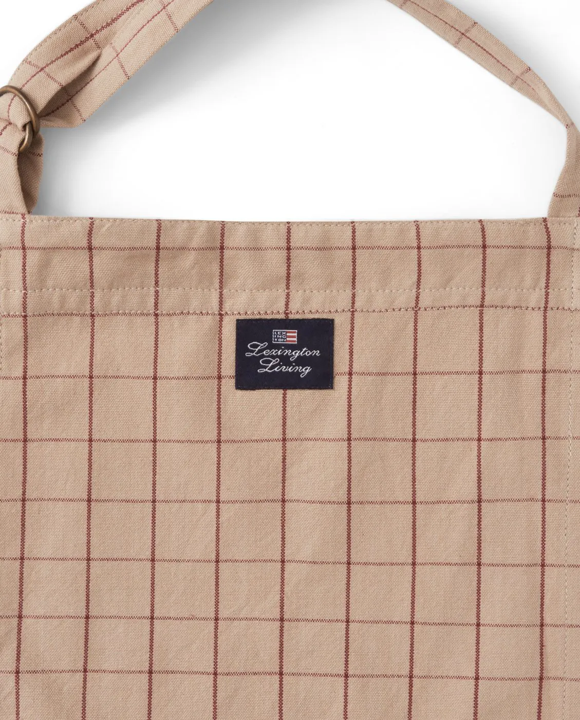 Grembiule Checked in cotone organico Oxford, Beige, rosso Lexington