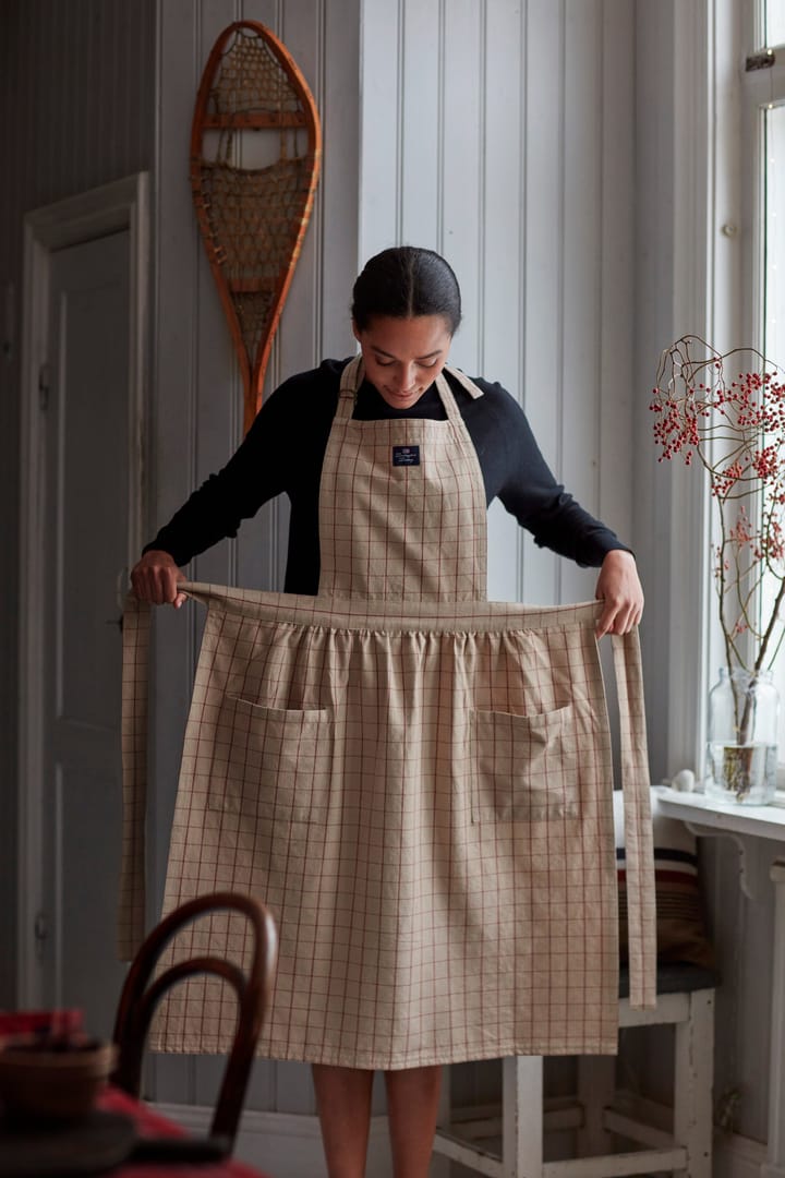 Grembiule Checked in cotone organico Oxford - Beige, rosso - Lexington