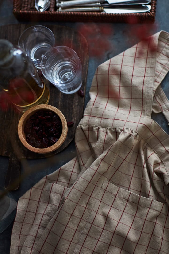 Grembiule Checked in cotone organico Oxford - Beige, rosso - Lexington