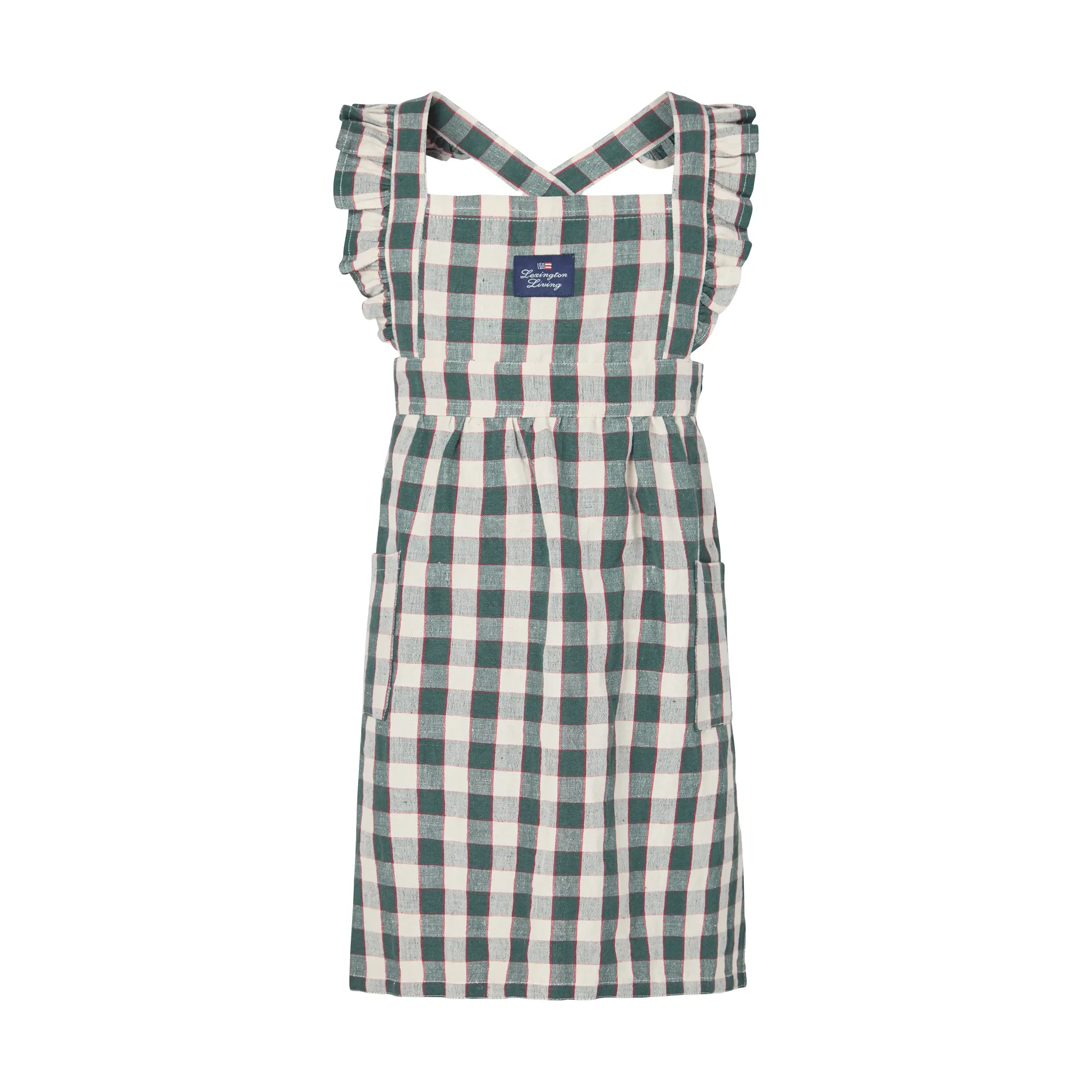 Grembiule per bambini in cotone e lino a quadri, Green-Light beige-rosso, 4-6 anni Lexington