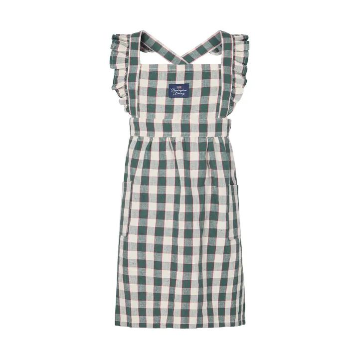Grembiule per bambini in cotone e lino a quadri - Green-Light beige-rosso, 4-6 anni - Lexington