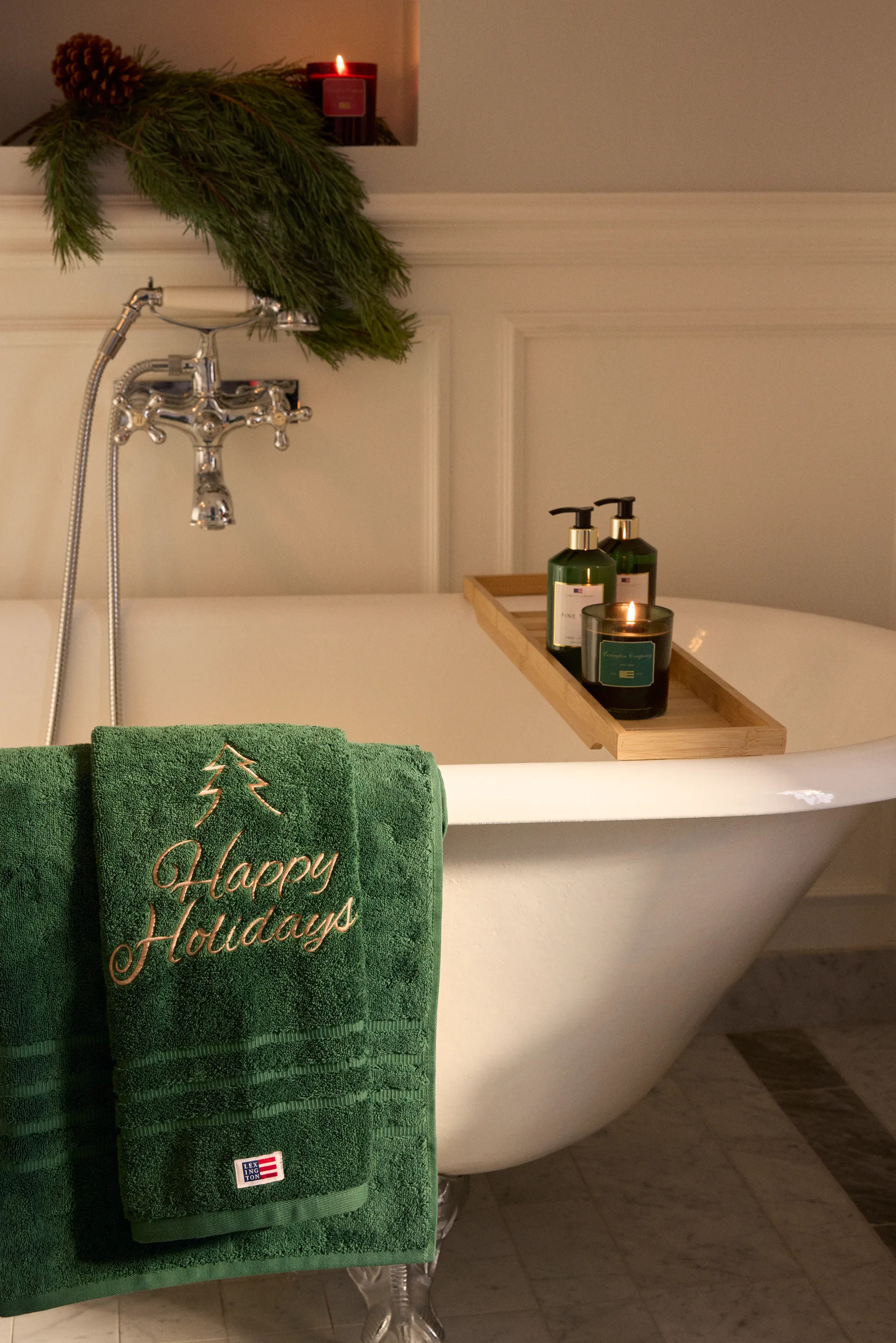 Happy Holidays Juniper asciugamano biologico 50x70 cm, Verde-Beige chiaro Lexington