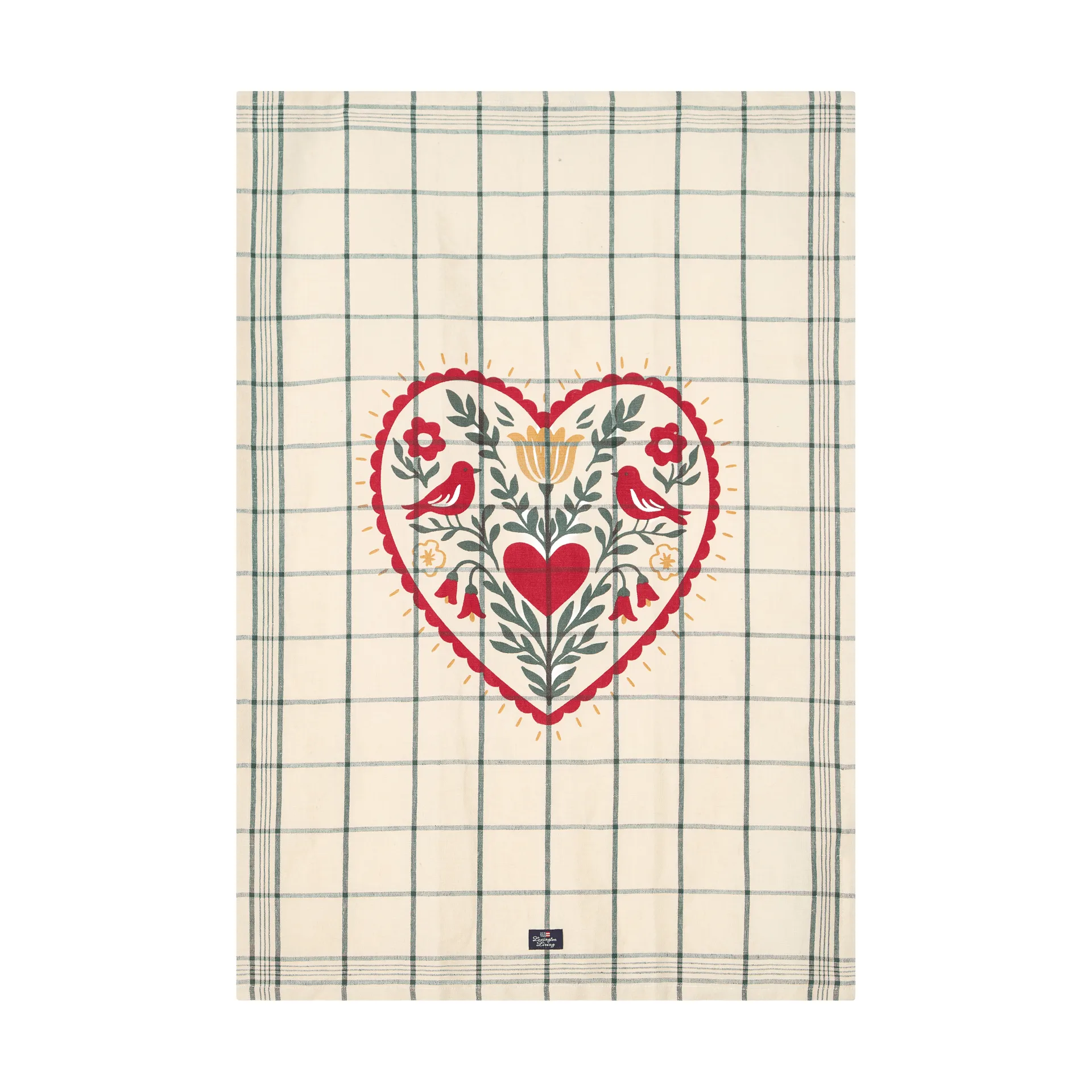 Heart asciugamano da cucina in lino/cotone, White-green-red, 50x70 cm Lexington