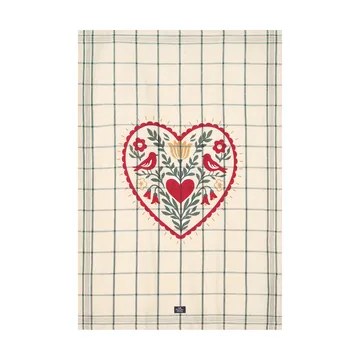 Heart asciugamano da cucina in lino/cotone - White-green-red, 50x70 cm - Lexington