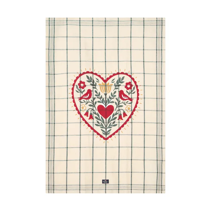 Heart asciugamano da cucina in lino/cotone - White-green-red, 50x70 cm - Lexington