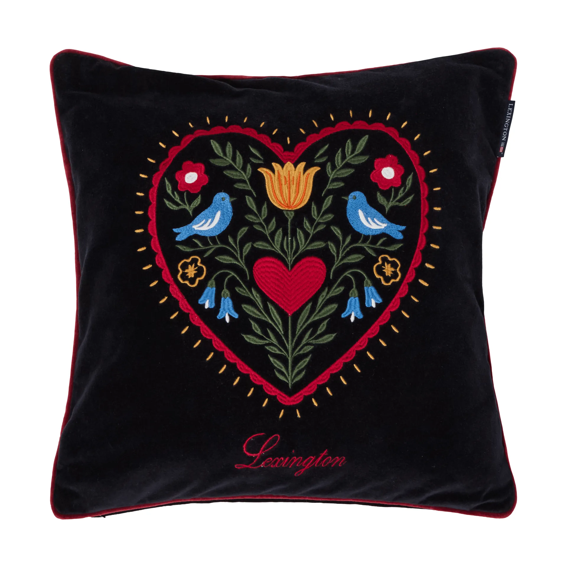 Heart fodera cuscino in velluto di cotone biologico, Black-multi, 50x50 cm Lexington