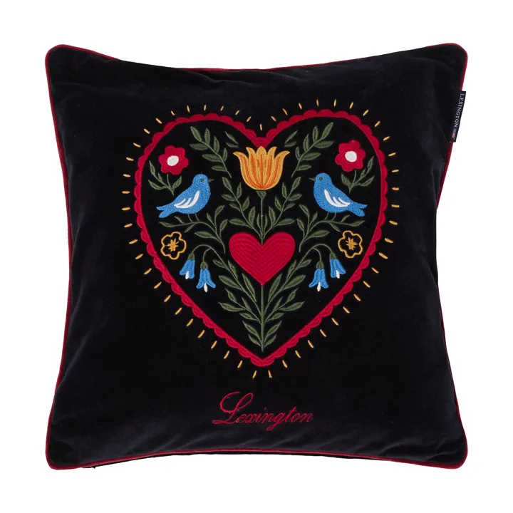 Heart fodera cuscino in velluto di cotone biologico - Black-multi, 50x50 cm - Lexington