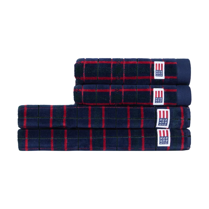 Lexington checked asciugamani, 4 pezzi - Navy-green, 2 pz 50x70 cm, 2 pz 70x30 cm - Lexington