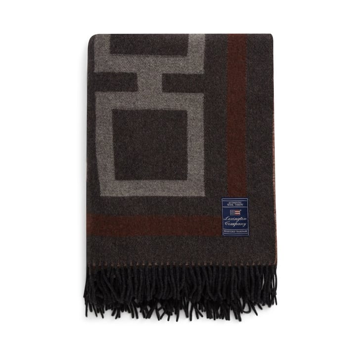 Plaid Checked Recycled Wool 130x170 cm, Grigio scuro, bianco, marrone Lexington