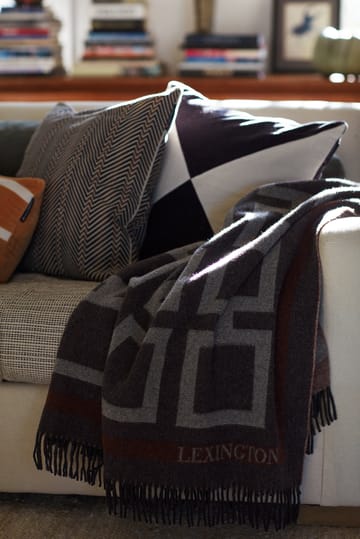 Plaid Checked Recycled Wool 130x170 cm - Grigio scuro, bianco, marrone - Lexington