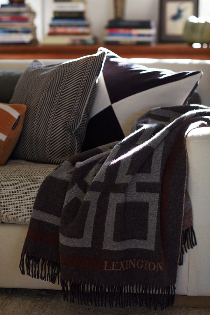Plaid Checked Recycled Wool 130x170 cm, Grigio scuro, bianco, marrone Lexington