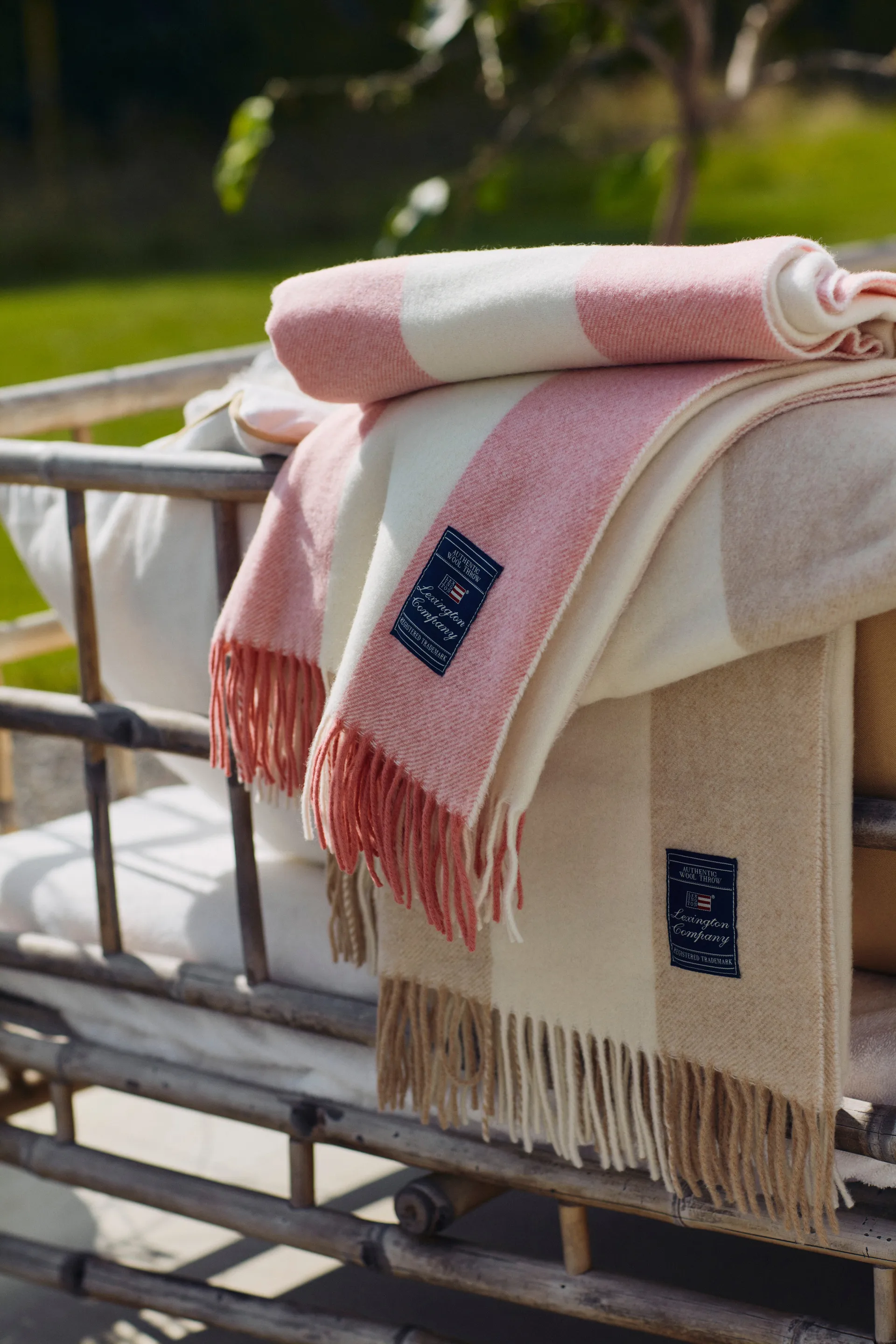 Plaid in lana riciclata a righe Block 130x170 cm, Oat-white Lexington