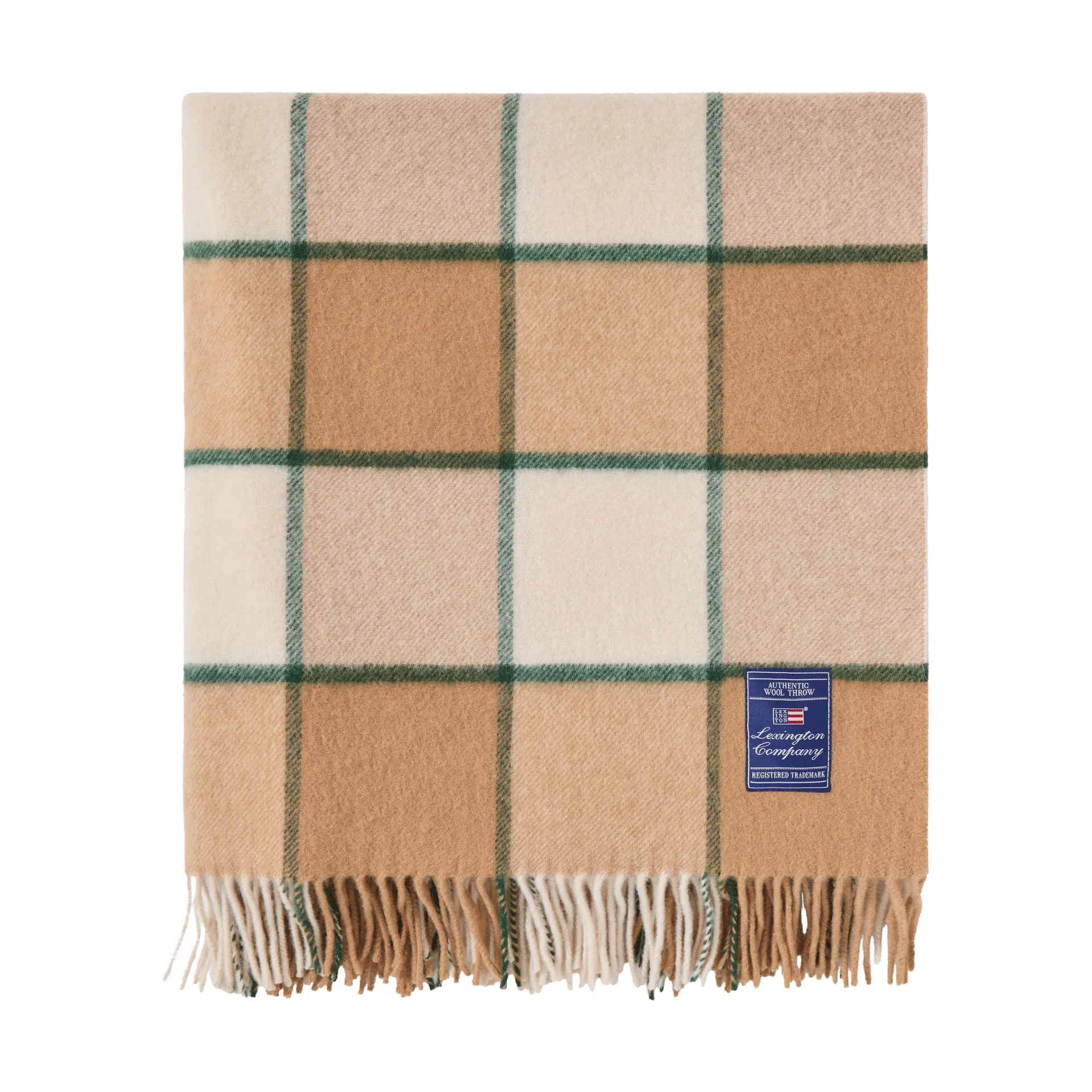Plaid in lana riciclata Checked 130x170 cm, Beige-Light beige-verde Lexington