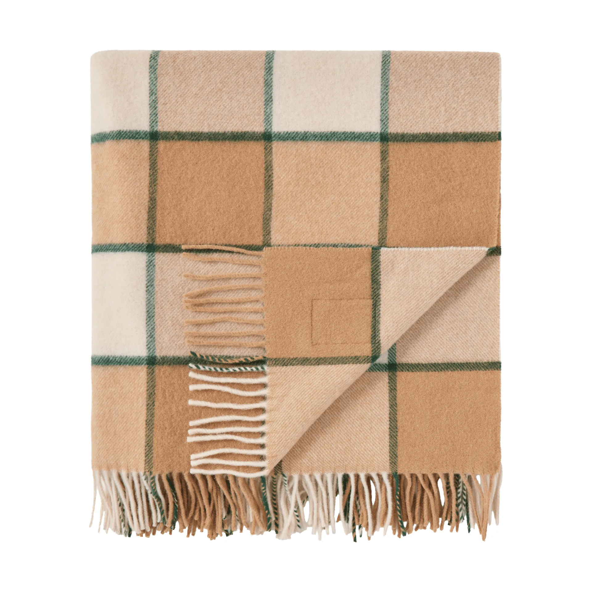 Plaid in lana riciclata Checked 130x170 cm, Beige-Light beige-verde Lexington