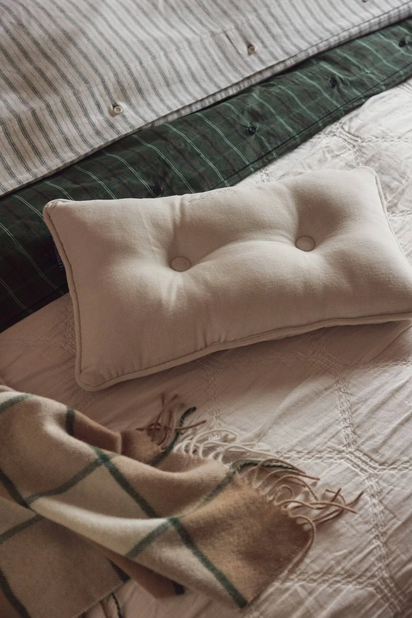 Plaid in lana riciclata Checked 130x170 cm, Beige-Light beige-verde Lexington