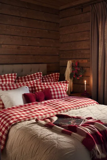 Plaid in lana riciclata Checked 130x170 cm - Red-Light beige-beige - Lexington