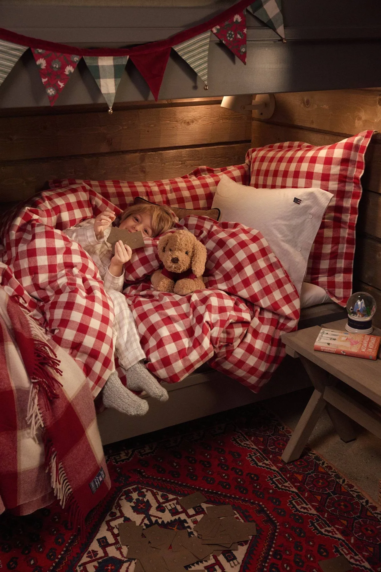Plaid in lana riciclata Checked 130x170 cm, Red-Light beige-beige Lexington