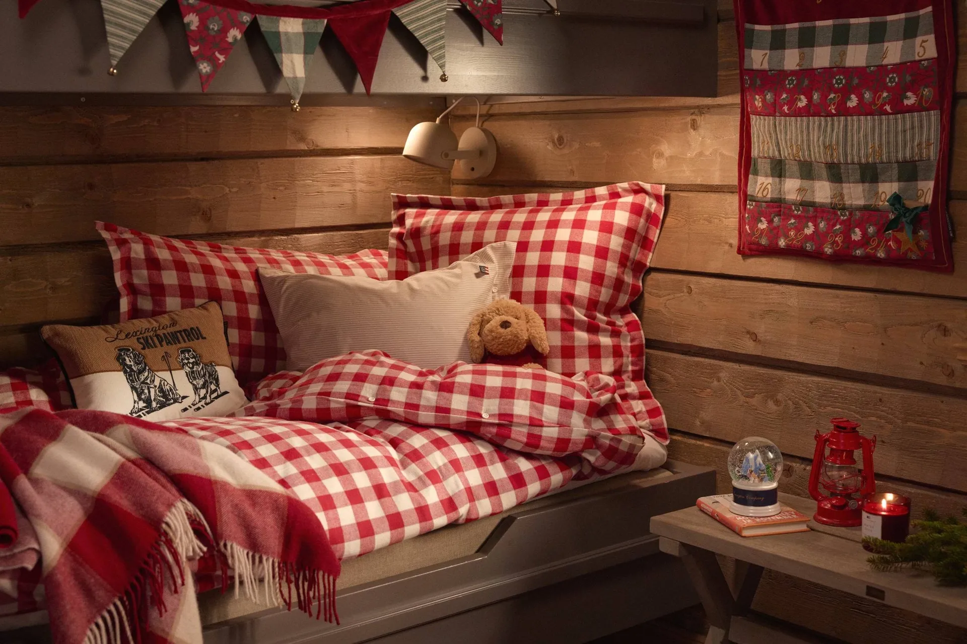 Plaid in lana riciclata Checked 130x170 cm, Red-Light beige-beige Lexington