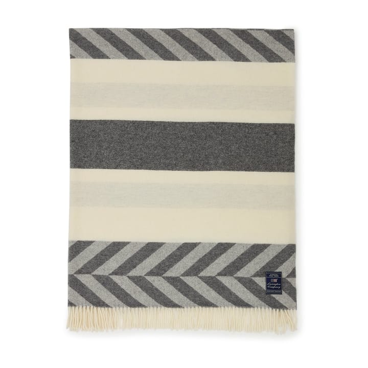 Plaid in lana riciclata Herringbone Striped 130x170 cm - Grey-off white - Lexington