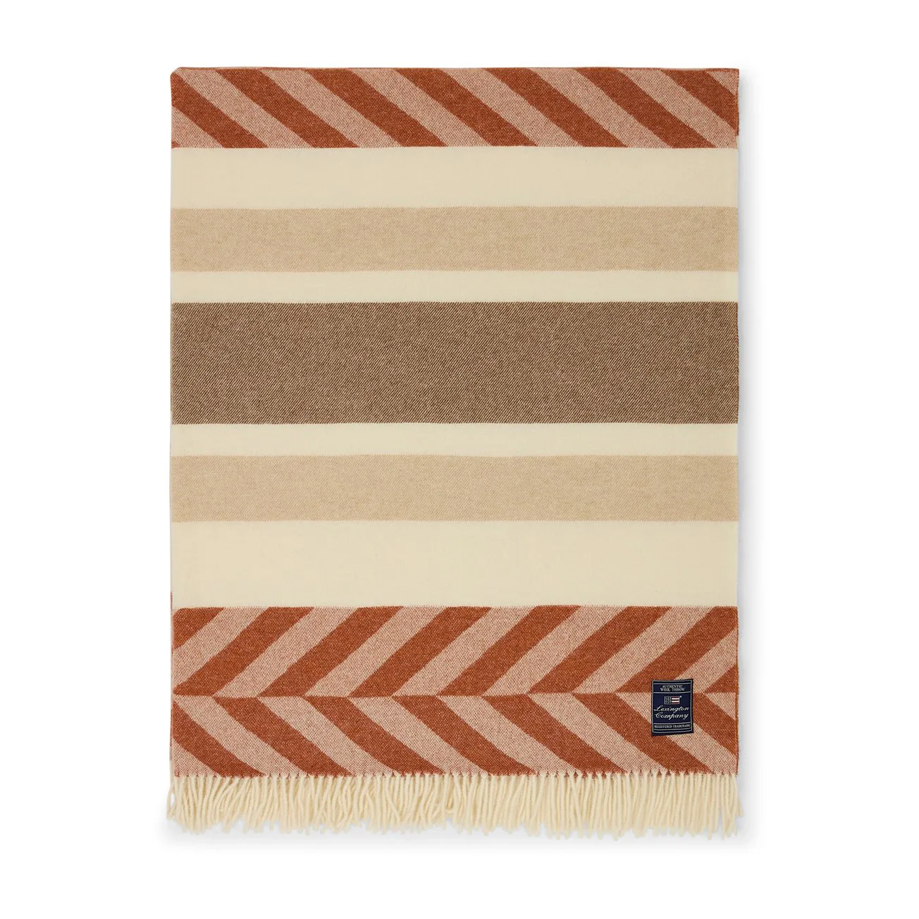 Plaid in lana riciclata Herringbone Striped 130x170 cm, Rame-marrone Lexington