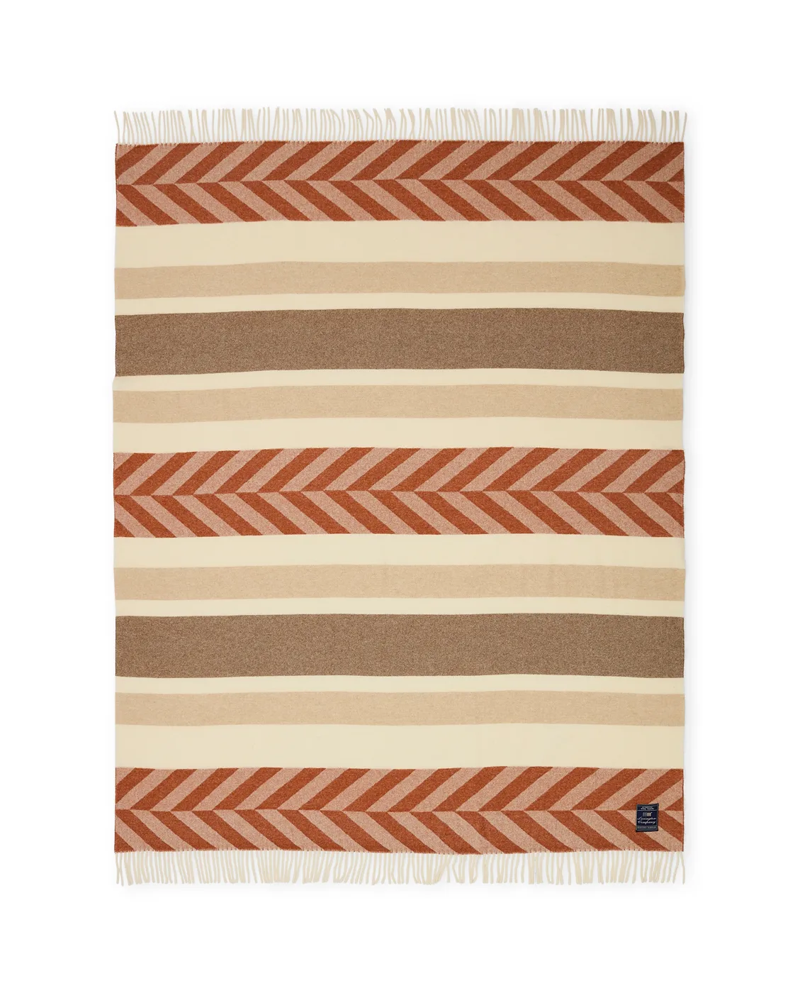 Plaid in lana riciclata Herringbone Striped 130x170 cm, Rame-marrone Lexington