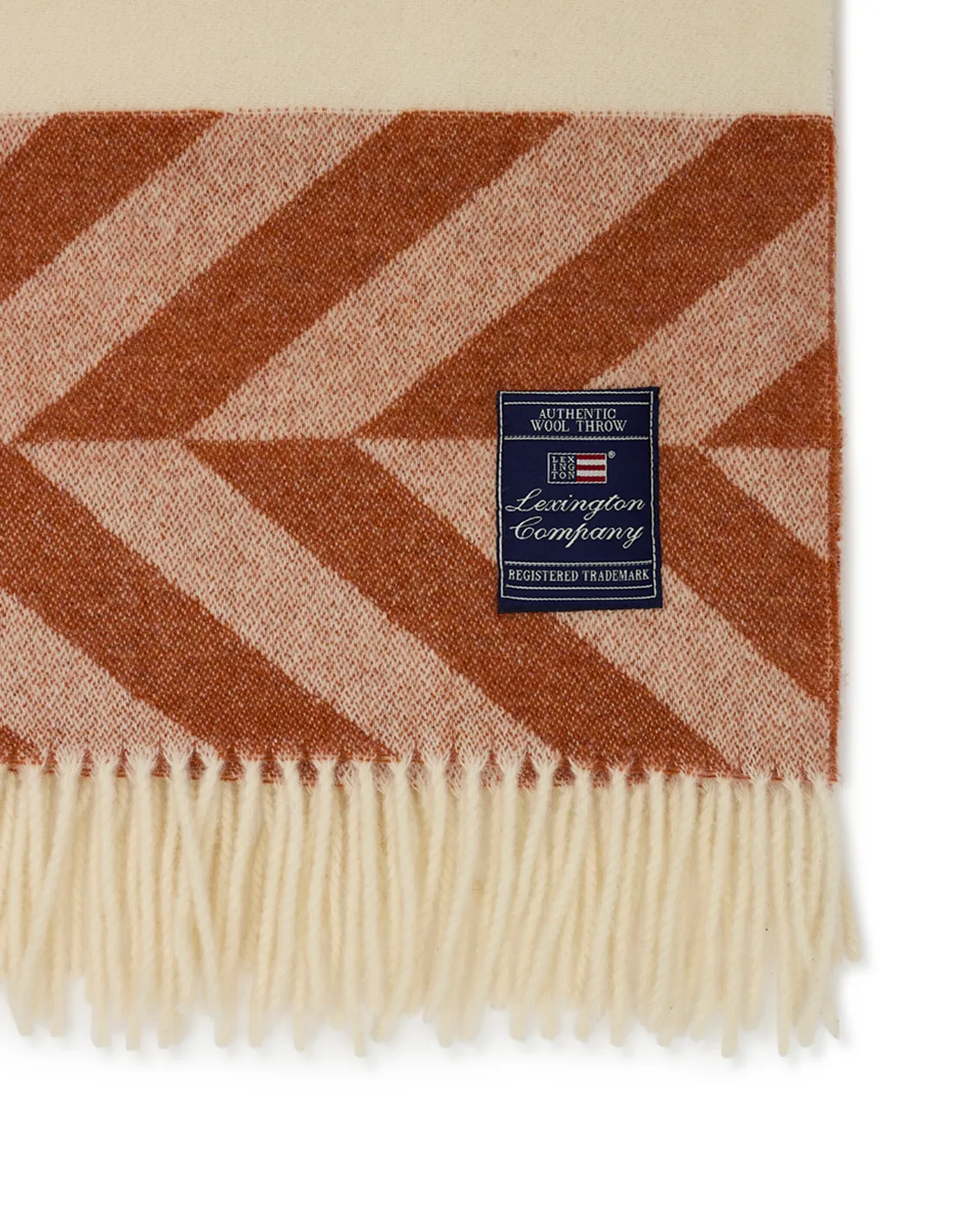Plaid in lana riciclata Herringbone Striped 130x170 cm, Rame-marrone Lexington
